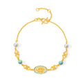 "Chinese Culture Collection - Ru Ware" 24K Gold Chain Bracelet Diamond 0.005ct 0.002ct Pearl Flower 4.36-6.36g W0750031