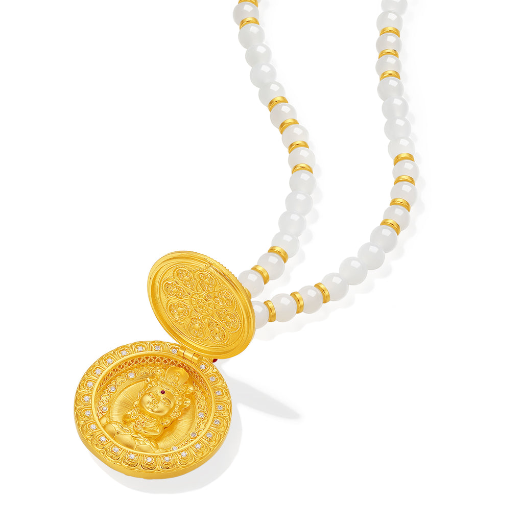 "Chinese Culture Collection - Dan Qing" 24K Gold Pendant Necklace Braided Rope Hetian Jade 5-5.5mm Diamond 0.0036ct Ruby 0.003ct 32.3-37.3g Y0636325
