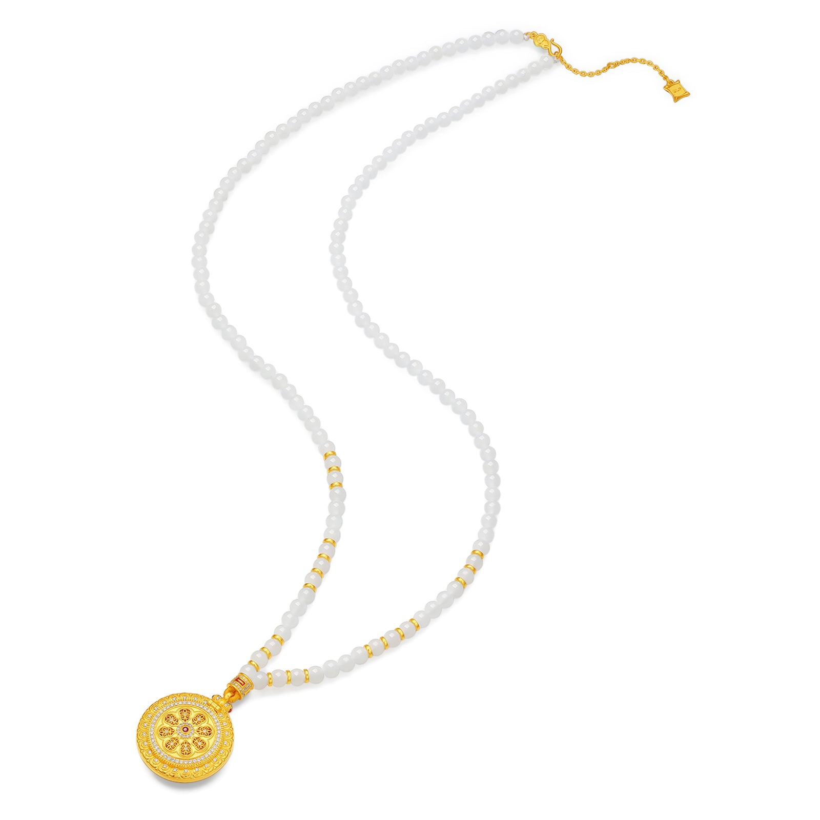 "Chinese Culture Collection - Dan Qing" 24K Gold Pendant Necklace Braided Rope Hetian Jade 5-5.5mm Diamond 0.0036ct Ruby 0.003ct 32.3-37.3g Y0636325