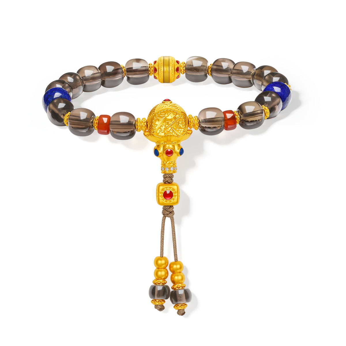 "Chinese Culture Collection - Dan Qing" 999 24K Gold Beaded Bracelet Crystal 7.8-8.3mm*7.0-7.5mm Diamond 0.0039ct Lazurite 6.0-6.5*4.0-4.5mm Gourd 7.5-10.5g J1950045