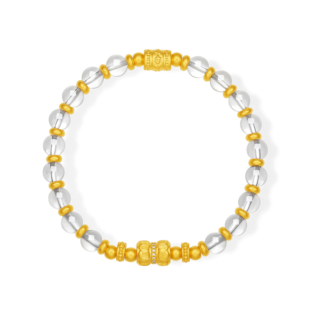 "Jiuhua Mountain" 24K Gold Crystal Beaded Bracelet Engraved Character 6-6.5mm 18cm J1935922
