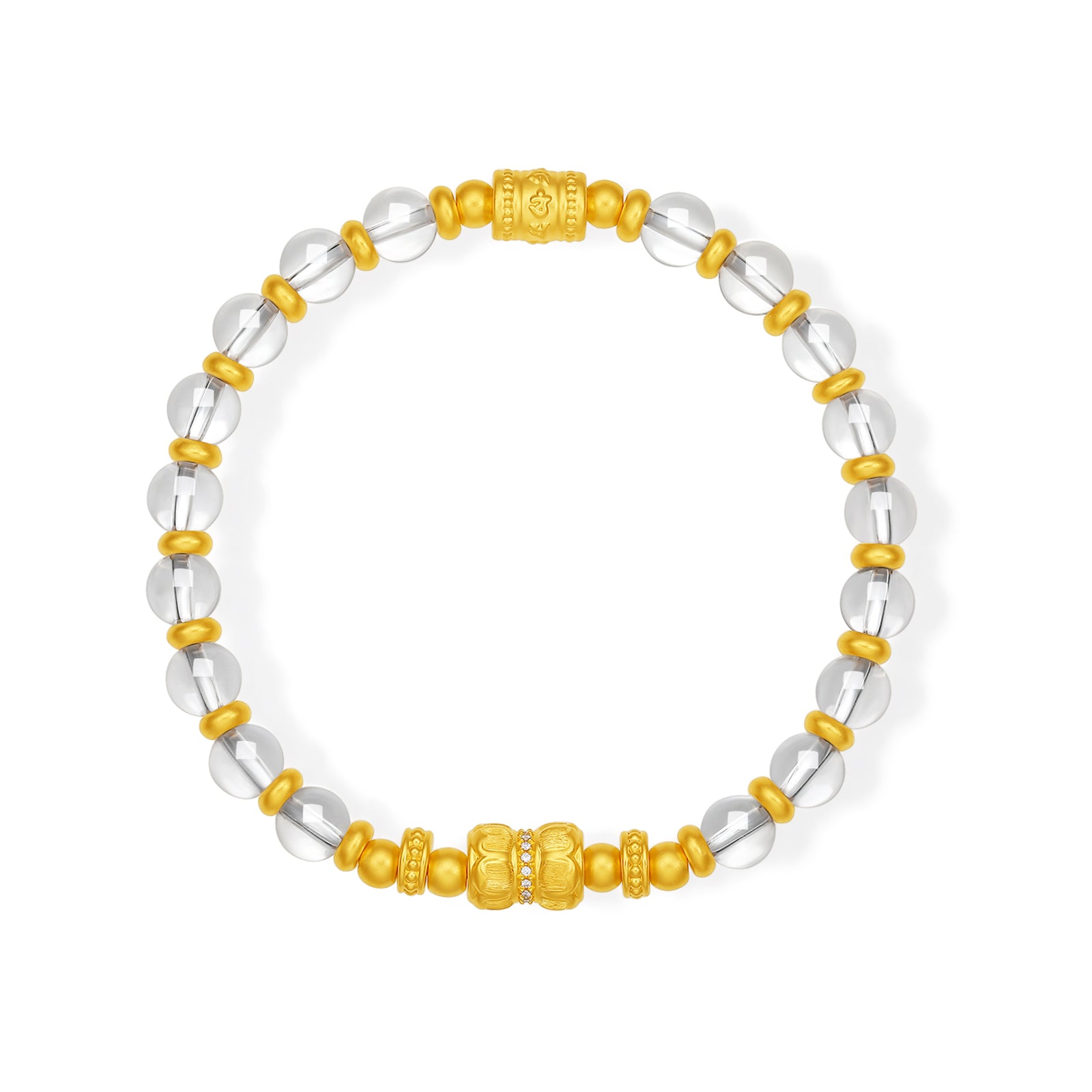 "Jiuhua Mountain" 24K Gold Crystal Beaded Bracelet Engraved Character 6-6.5mm 18cm J1935922