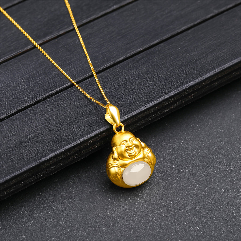 24K Gold Pendant Heitian Jade 1.1-1.3g Maitreya Buddha Y048359
