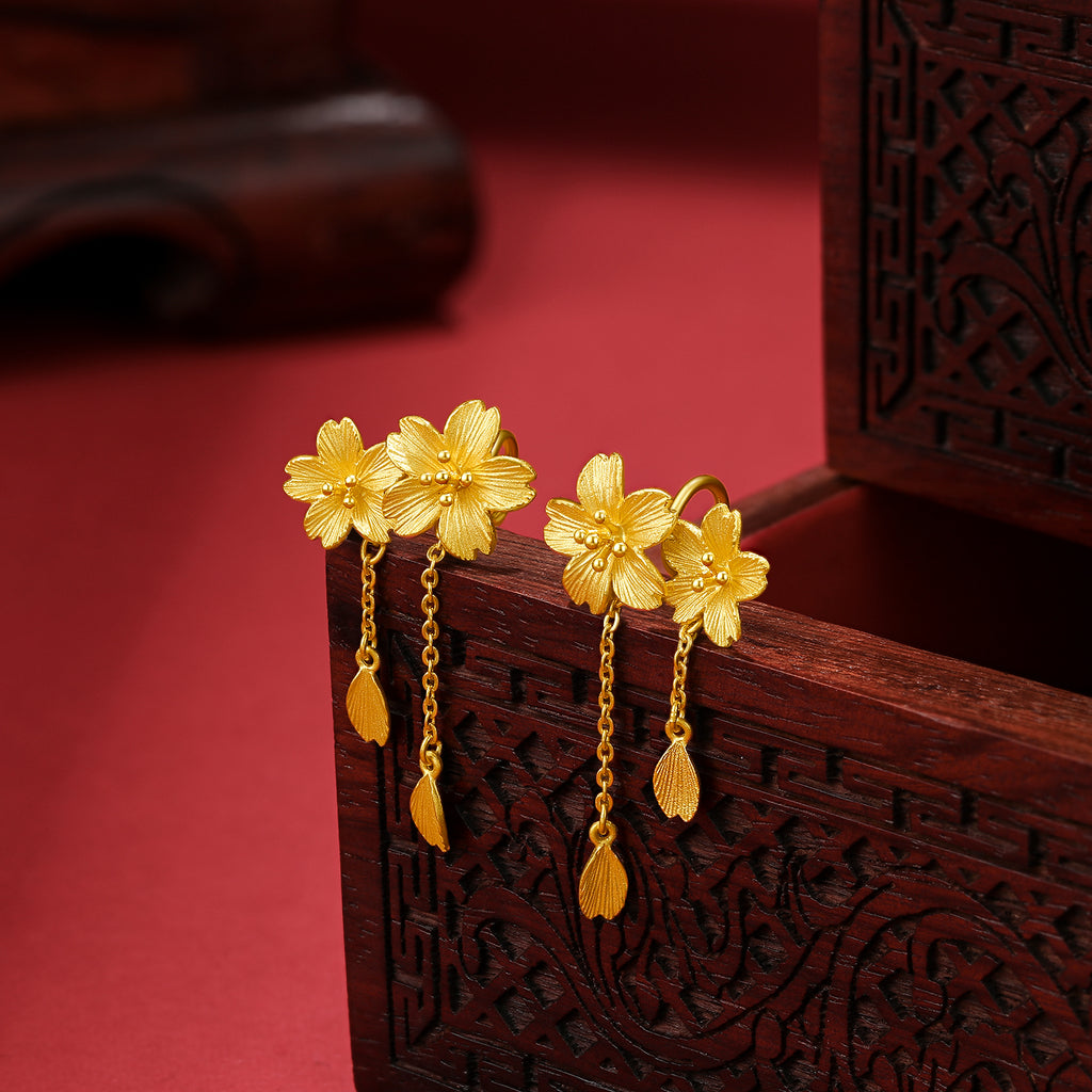 999 24K Gold Earrings Flower 5-7g A098656