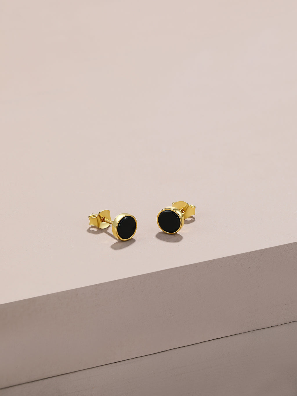 ZHOU LIU FU 18K Gold Plated Black Onyx Stud Earrings - 925 Sterling Silver Hypoallergenic Jewelry Gifts for Women Men