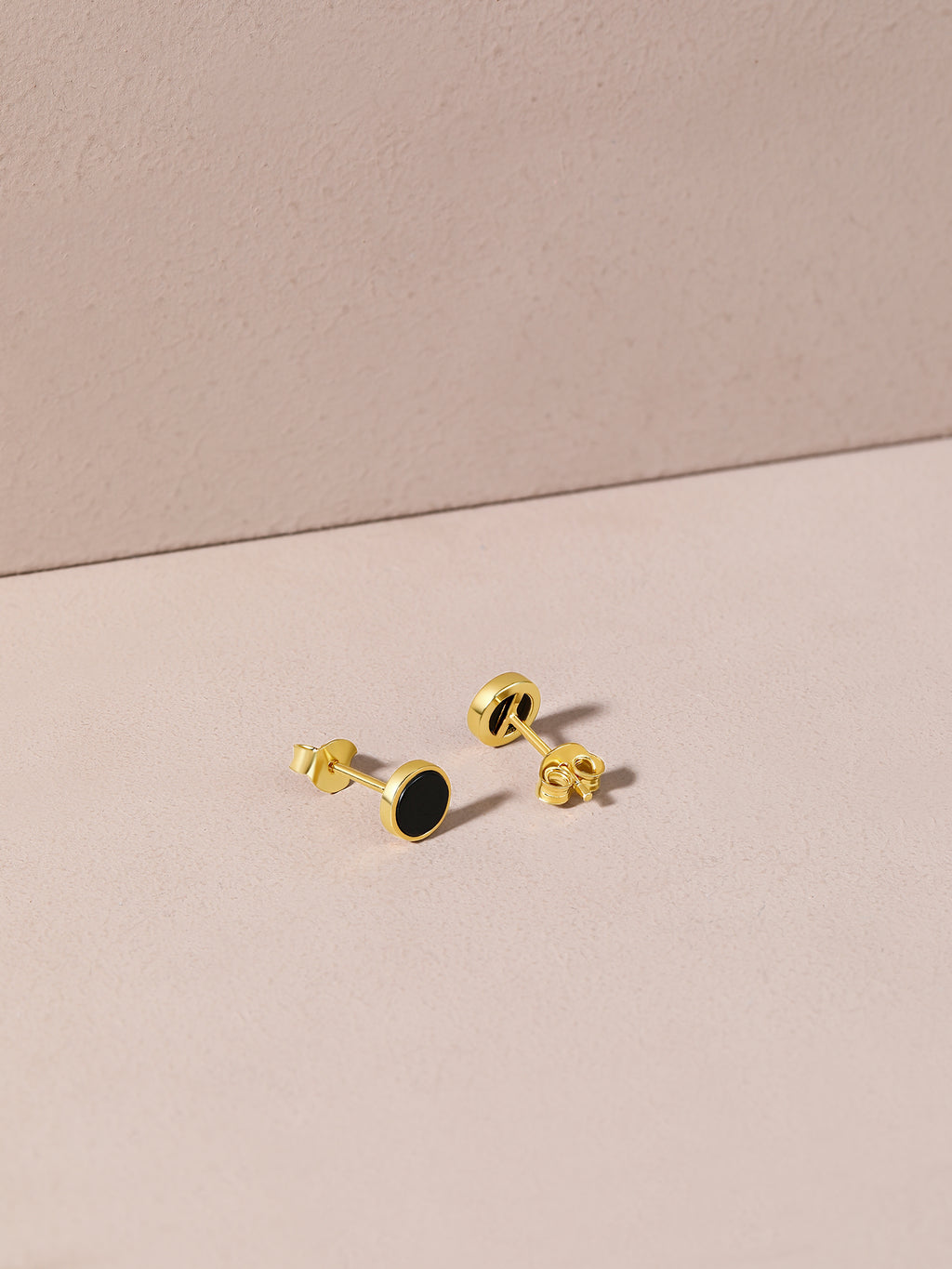 ZHOU LIU FU 18K Gold Plated Black Onyx Stud Earrings - 925 Sterling Silver Hypoallergenic Jewelry Gifts for Women Men
