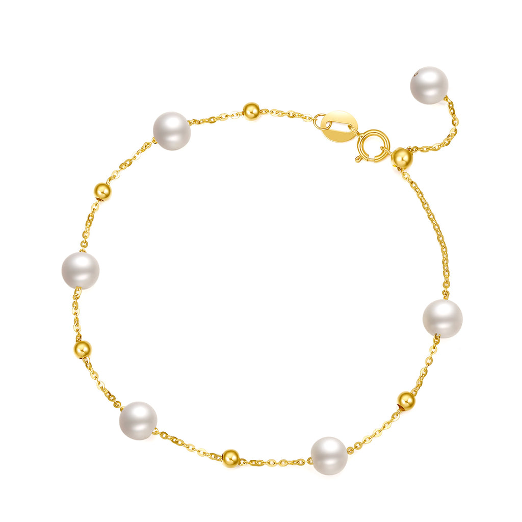18K Yellow Gold Chain Bracelet Pearl 4.5-5mm 0.4-0.7g KHPB075286