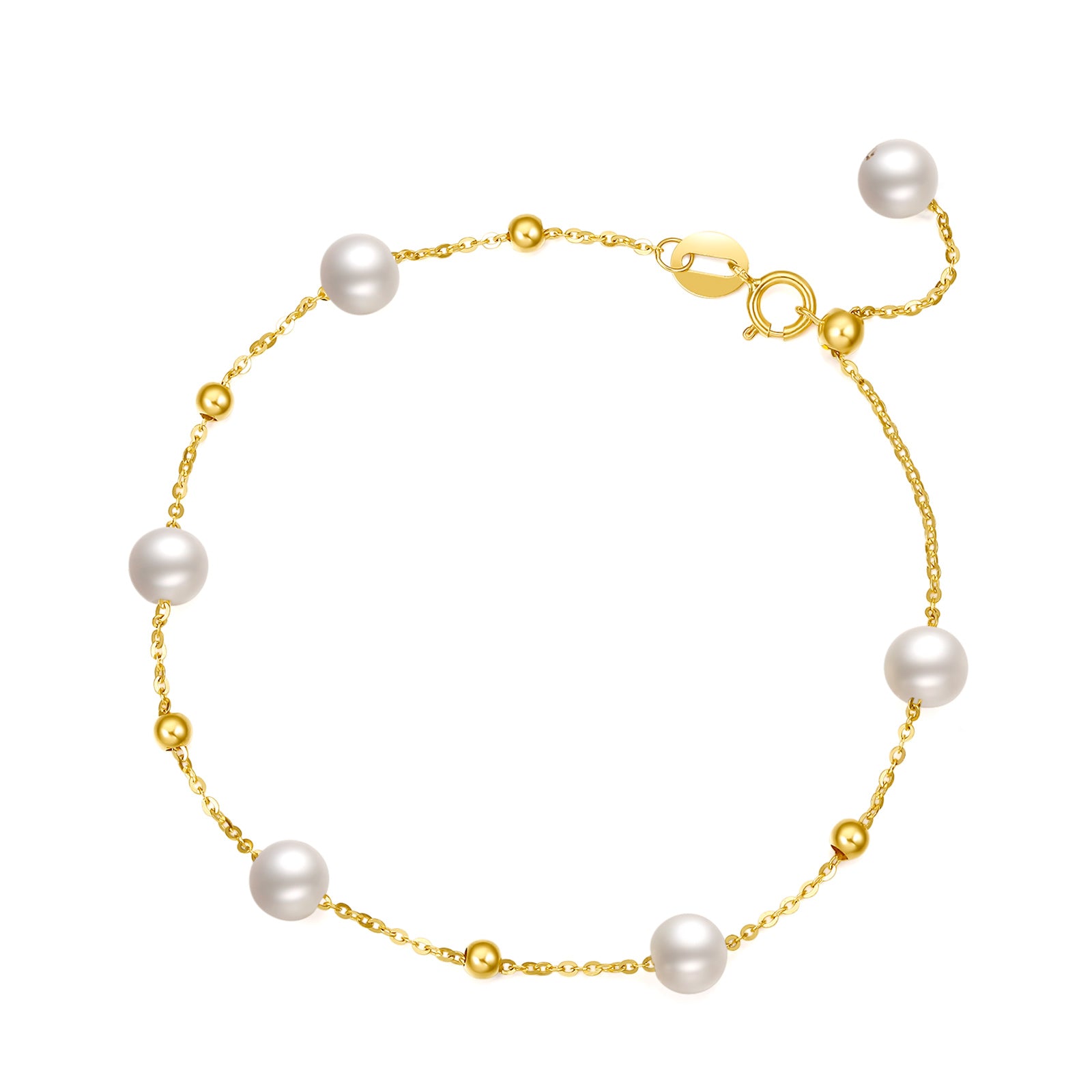 18K Yellow Gold Chain Bracelet Pearl 4.5-5mm 0.4-0.7g KHPB075286