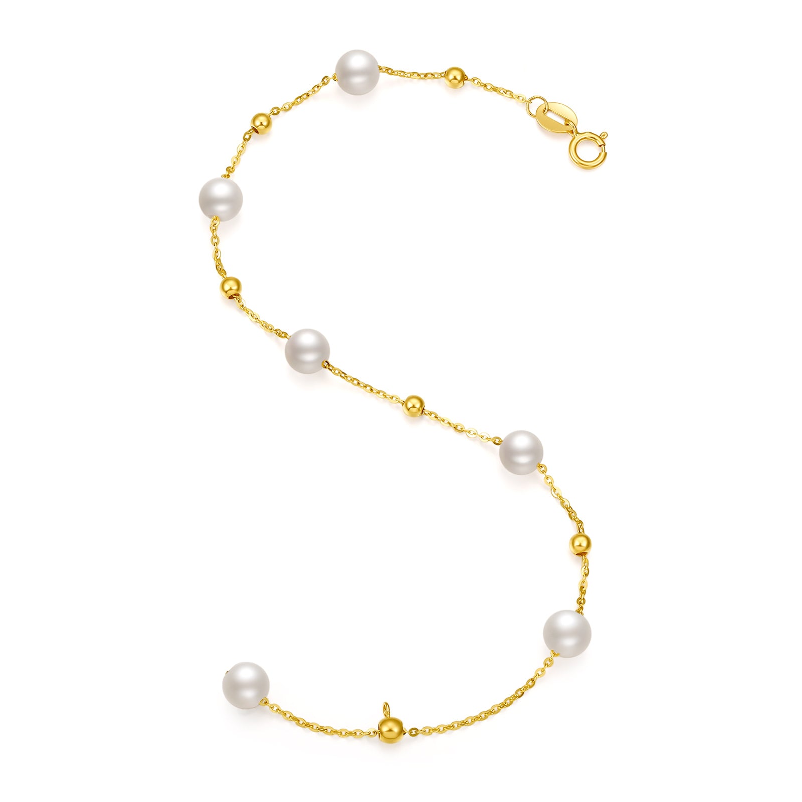 18K Yellow Gold Chain Bracelet Pearl 4.5-5mm 0.4-0.7g KHPB075286
