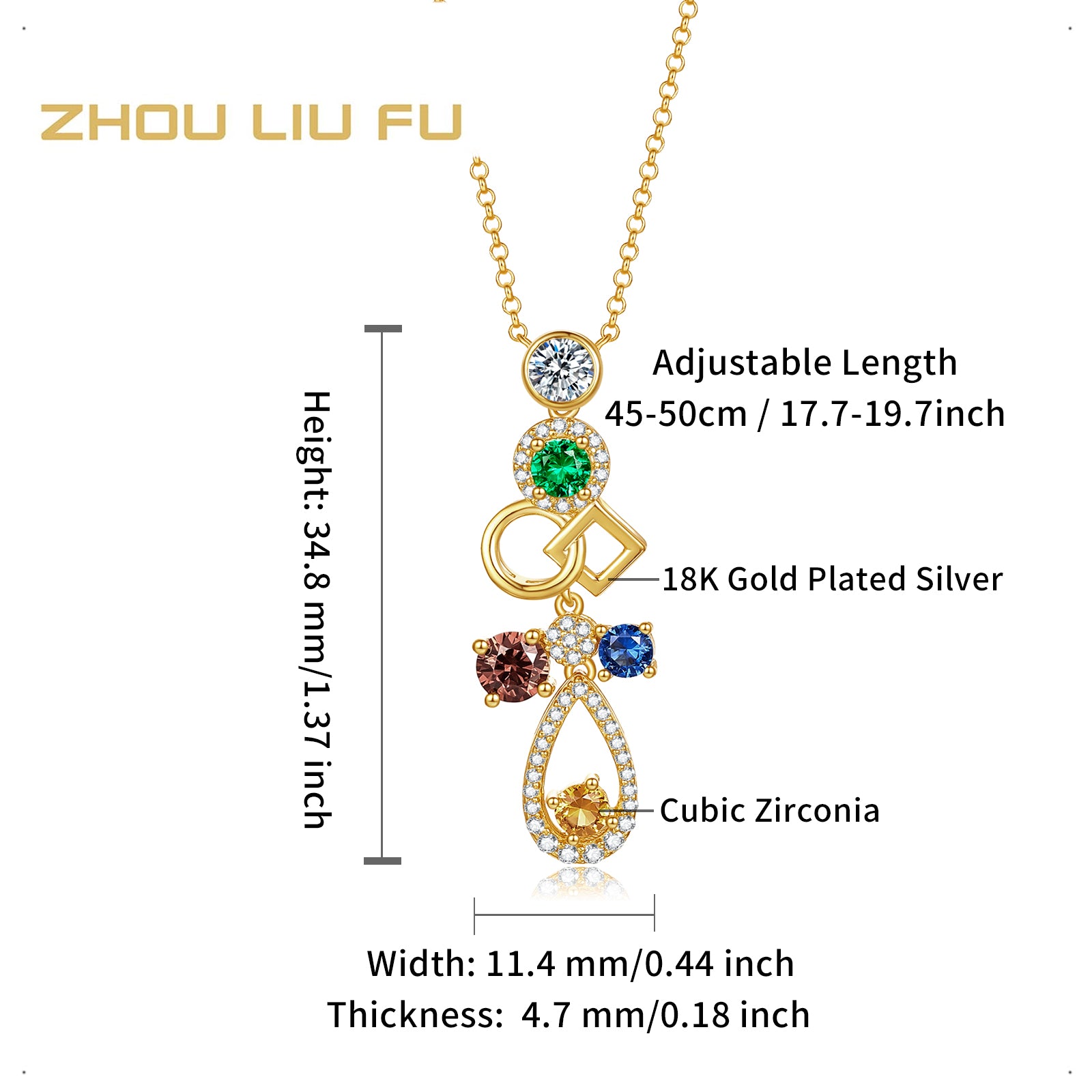 S925 Sterling Silver Pendant Necklace Cubic Zirconia 4.3-4.8g 45+5cm J0612883