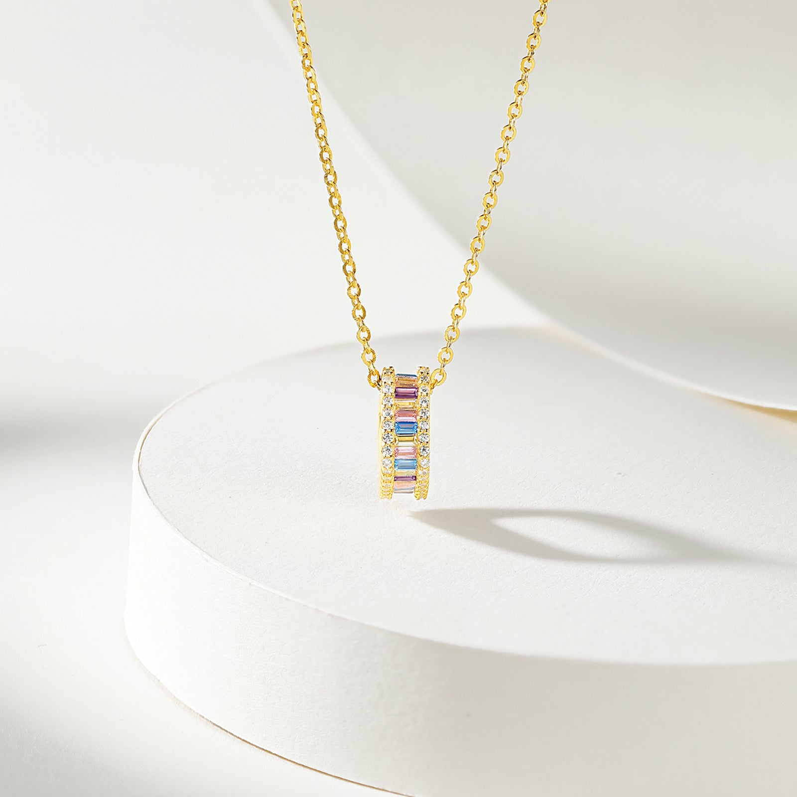 S925 Sterling Silver Pendant Necklace Cubic Zirconia 2.4-3.9g 40+5cm J0614525