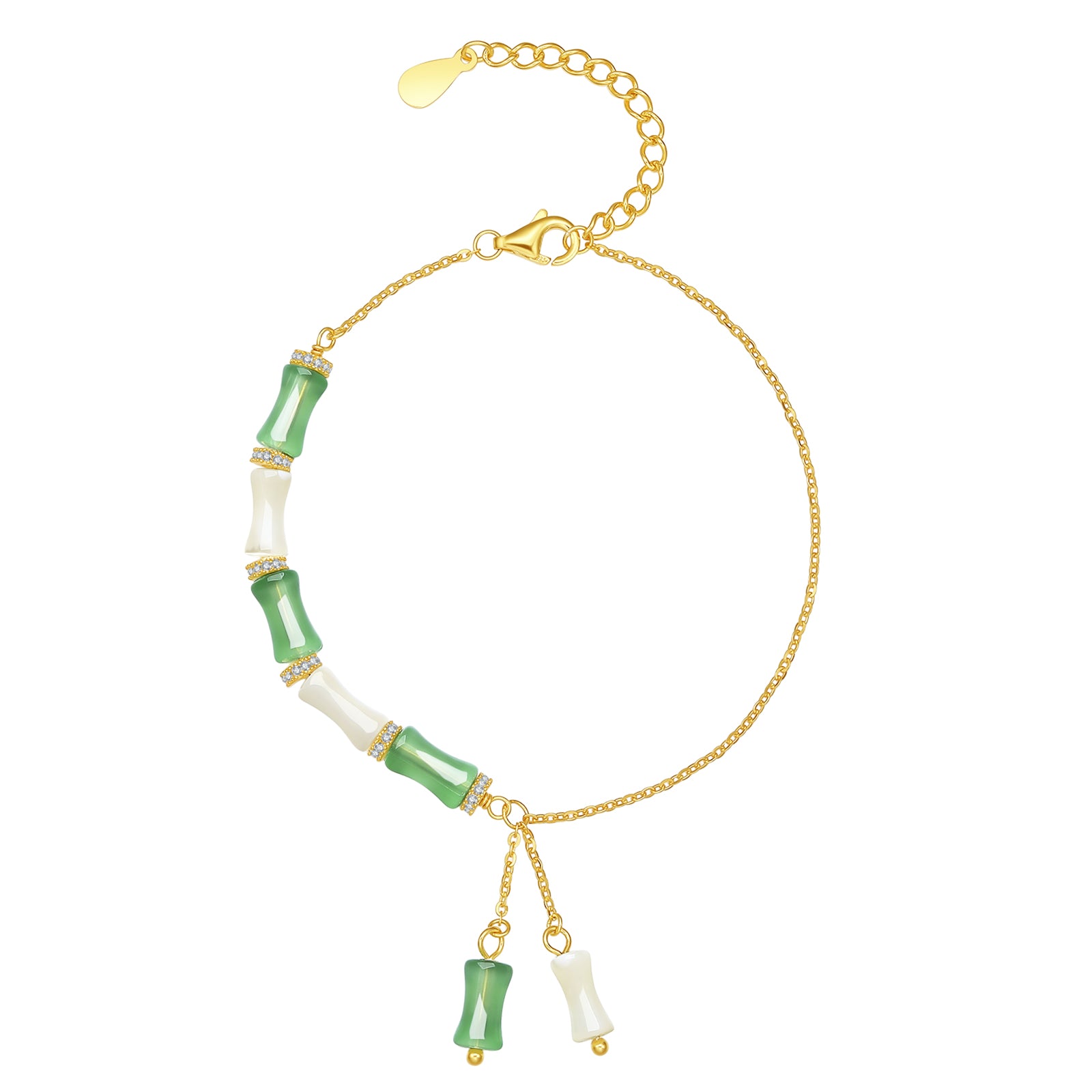 S925 Sterling Silver Chain Bracelet Shell Cubic Zirconia Bamboo 1-2.2g 16-19cm J0713986