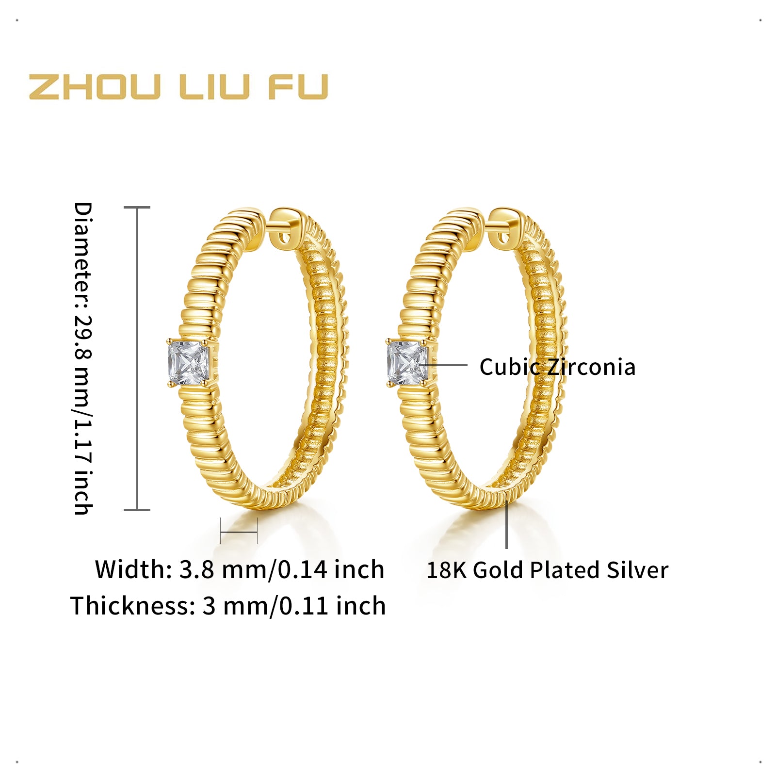 S925 Sterling Silver Earrings Cubic Zirconia 7-8.5g J0912955