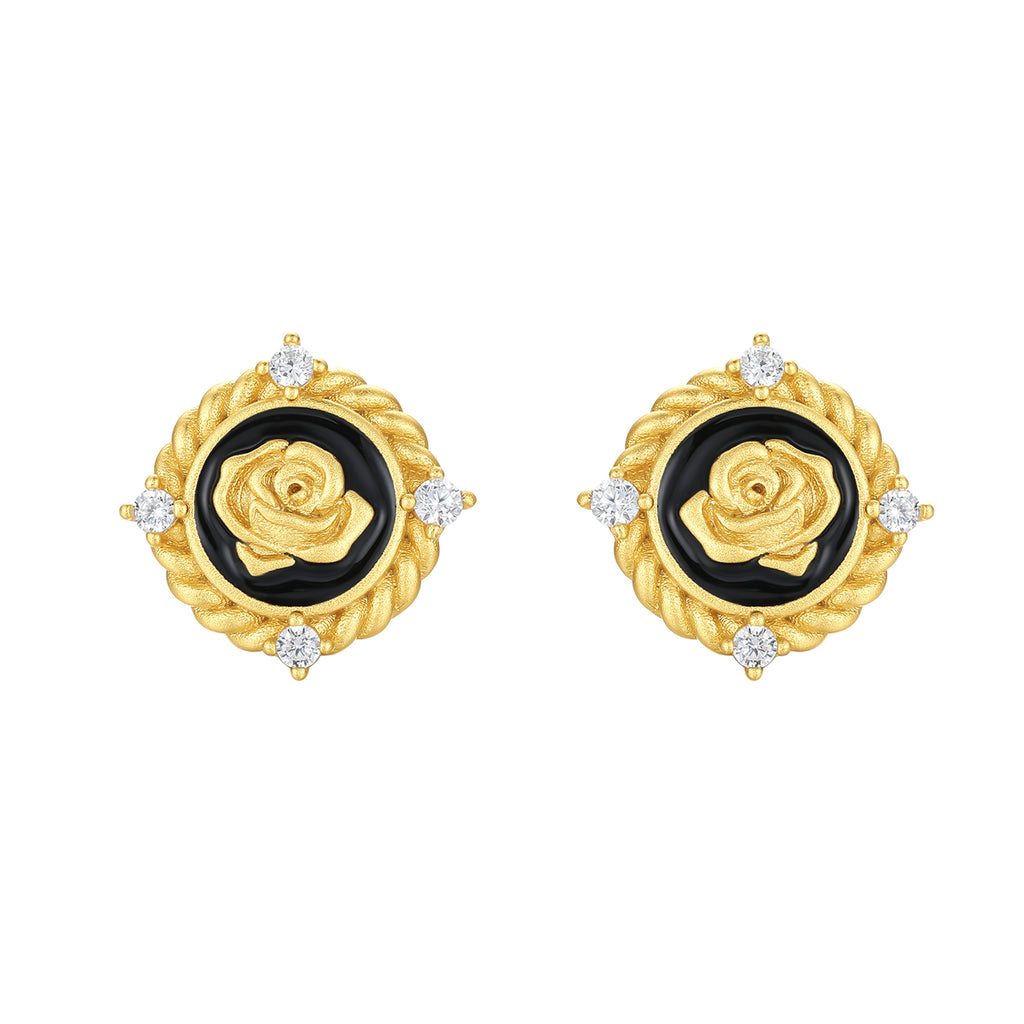 S925 Sterling Silver Earrings Cubic Zirconia Rose Flower 2-3.5g J0914086