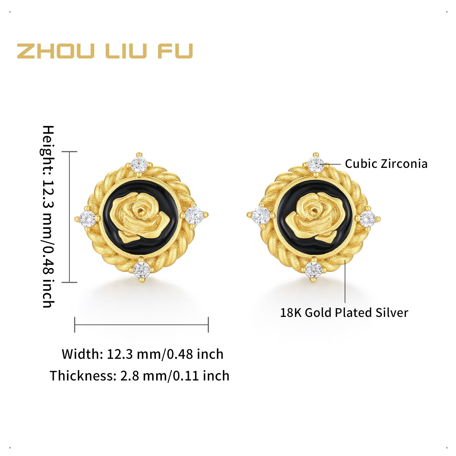 S925 Sterling Silver Earrings Cubic Zirconia Rose Flower 2-3.5g J0914086