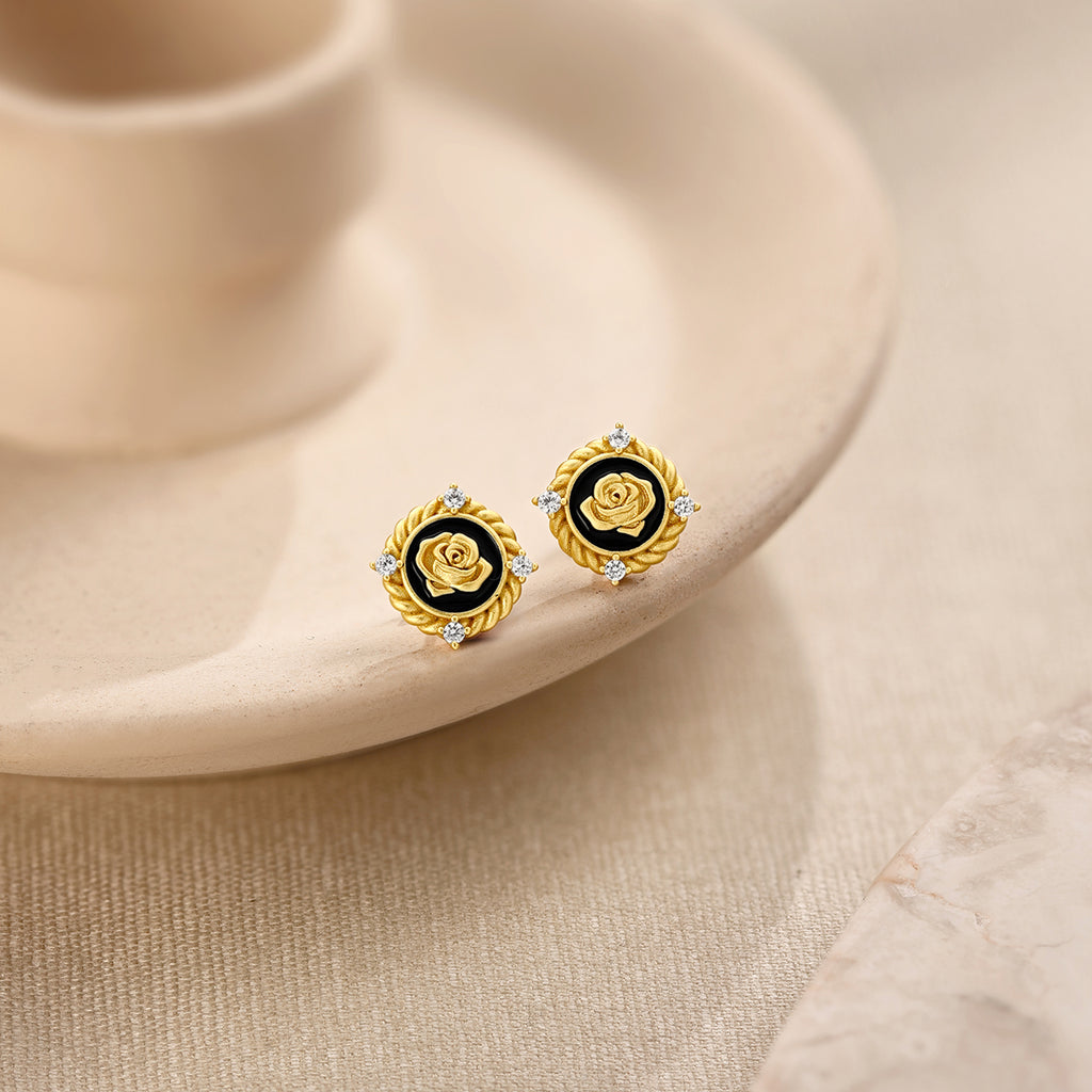 S925 Sterling Silver Earrings Cubic Zirconia Rose Flower 2-3.5g J0914086