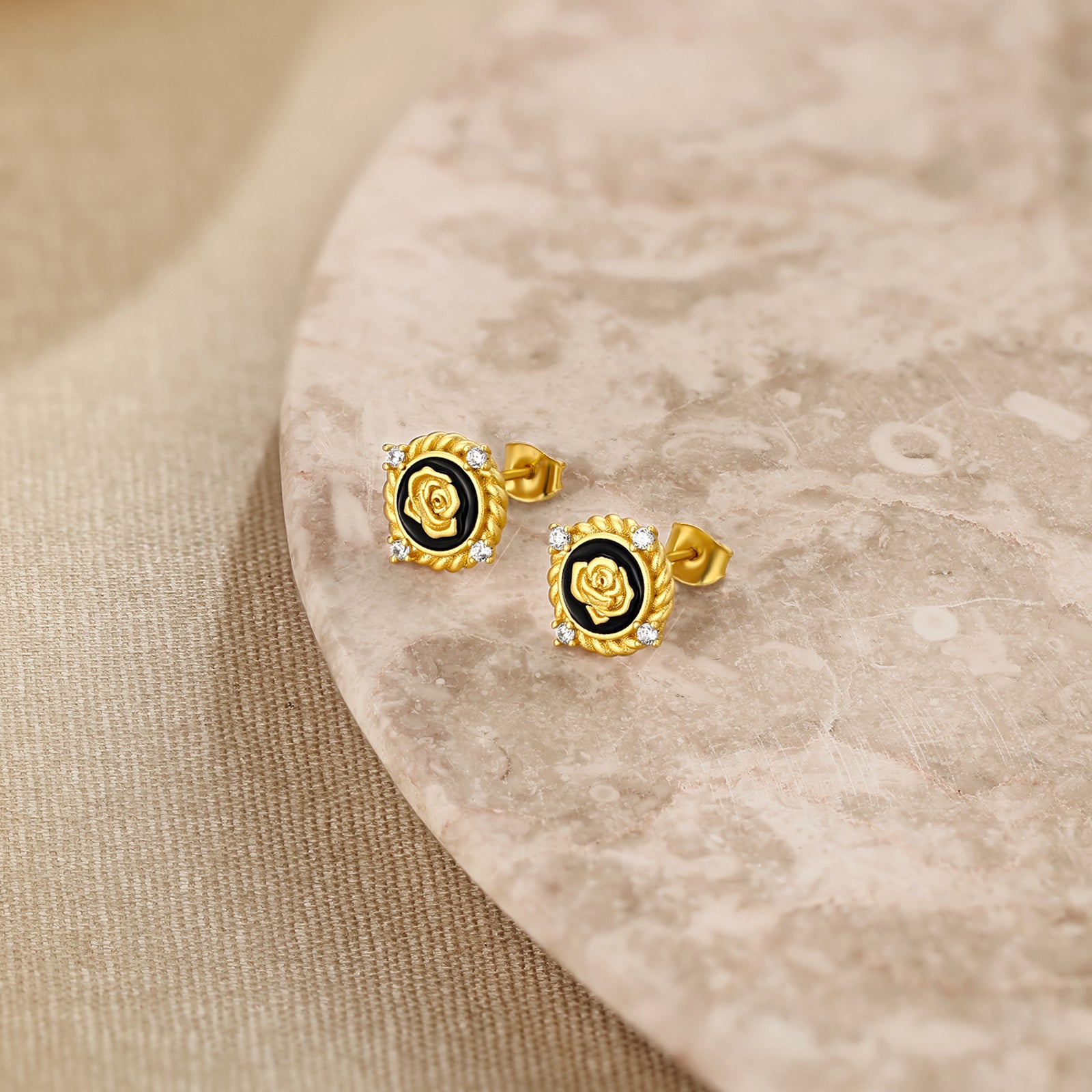 S925 Sterling Silver Earrings Cubic Zirconia Rose Flower 2-3.5g J0914086