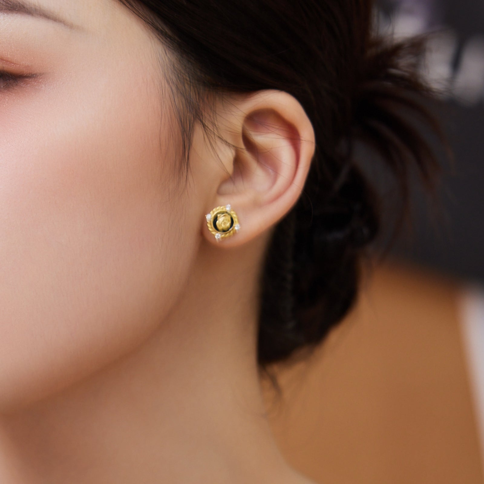 S925 Sterling Silver Earrings Cubic Zirconia Rose Flower 2-3.5g J0914086