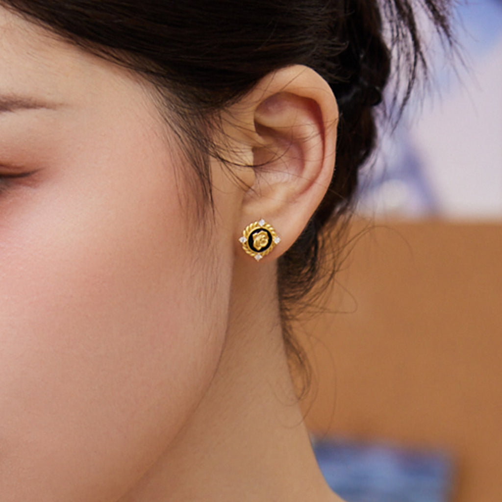 S925 Sterling Silver Earrings Cubic Zirconia Rose Flower 2-3.5g J0914086