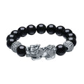 S925 Sterling Silver Beaded Bracelet Obsidian Pixiu 3.8-4.8g 18cm/20cm J1914054