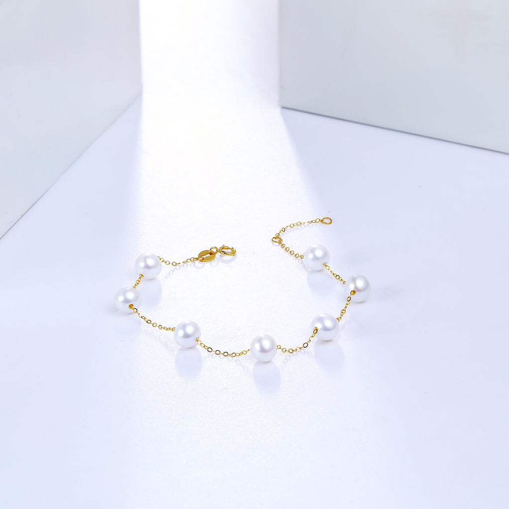 18K Yellow Gold Chain Bracelet Pearl 5.5-6mm 0.3-0.5g KHPB072728