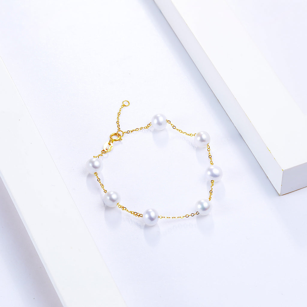 18K Yellow Gold Chain Bracelet Pearl 5.5-6mm 0.3-0.5g KHPB072728