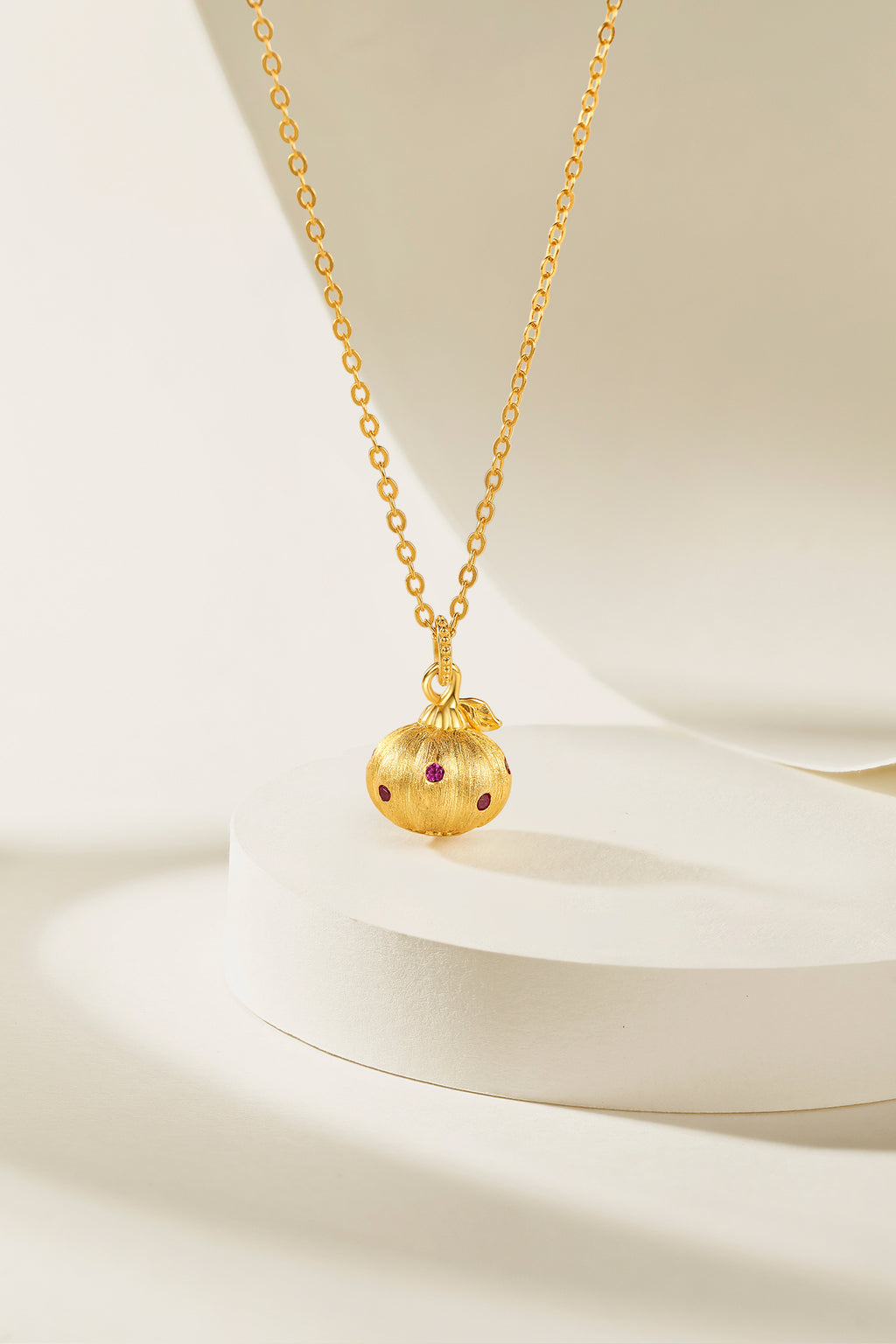 ZHOU LIU FU 925 Sterling Silver Pendant Necklace Pumkin Charm with Synthetic Ruby Fall Thanksgiving Halloween Jewelry Gift for Women