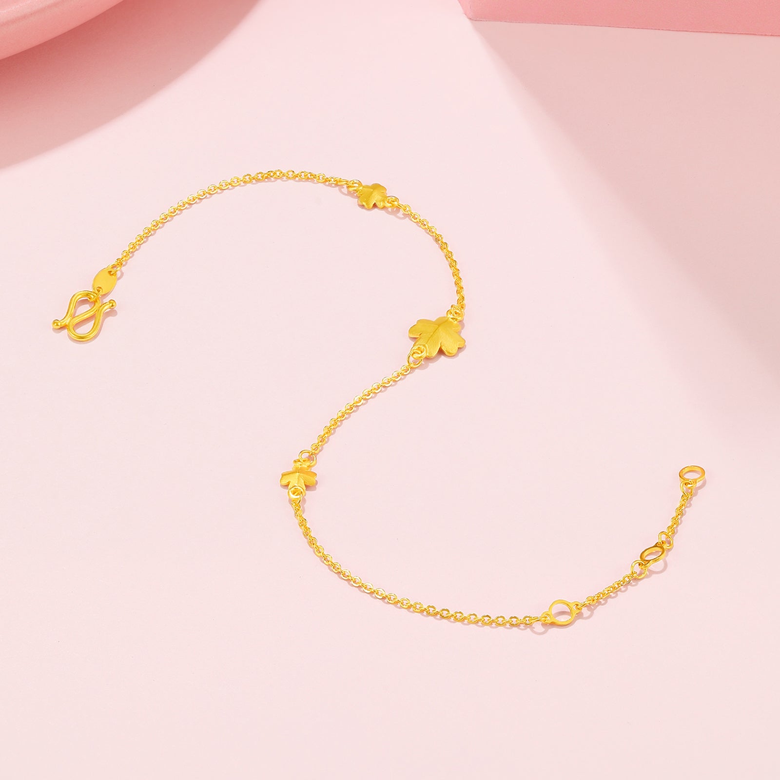 24K Gold Chain Bracelet Clover 2.31-2.71g 16-19cm A0710814