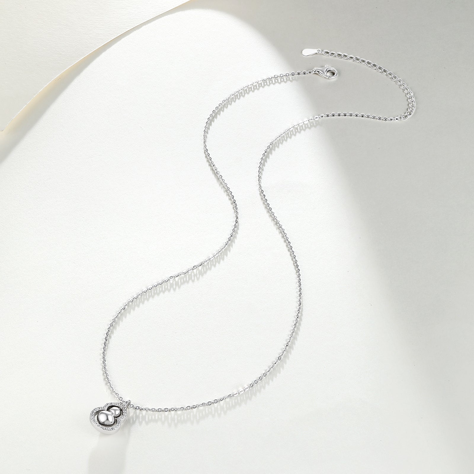 ZHOU LIU FU Cubic Zirconia 925 Sterling Silver Hulu Pendant Necklace for Women Mother - Rotatable Gourd Feng Shui Jewelry for Luck Wealth 15.7-17.7inch J0613711