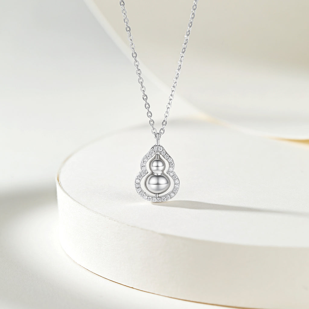 ZHOU LIU FU Cubic Zirconia 925 Sterling Silver Hulu Pendant Necklace for Women Mother - Rotatable Gourd Feng Shui Jewelry for Luck Wealth 15.7-17.7inch J0613711