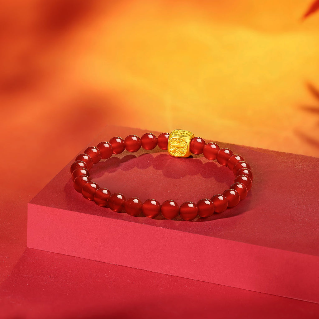 24K Gold Beaded Bracelet Agate 0.6-0.9g Shun 顺 A1911358