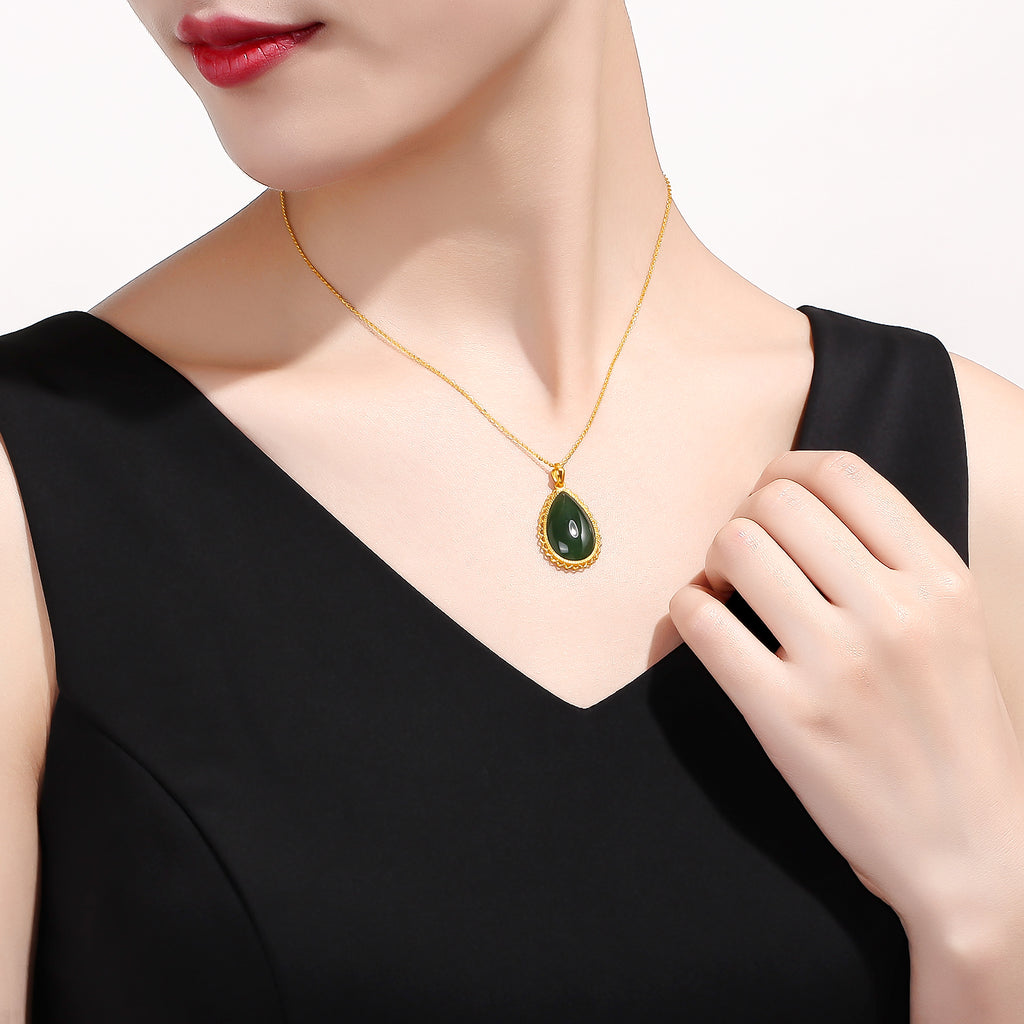 24K Gold Pendant Hetian Jade 21.5*13.5*5.5mm 1.5-1.8g AAYB044149