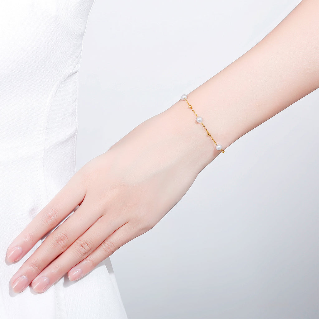 18K Yellow Gold Chain Bracelet Pearl 4.5-5mm 0.4-0.7g KHPB075286
