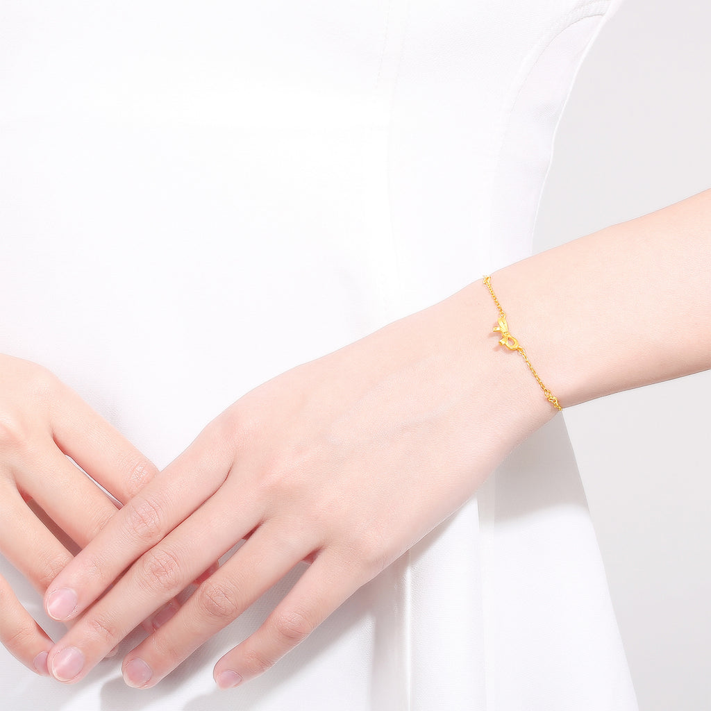 999 24K Gold Chain Bracelet Bow 2.8-3.1g AA074755