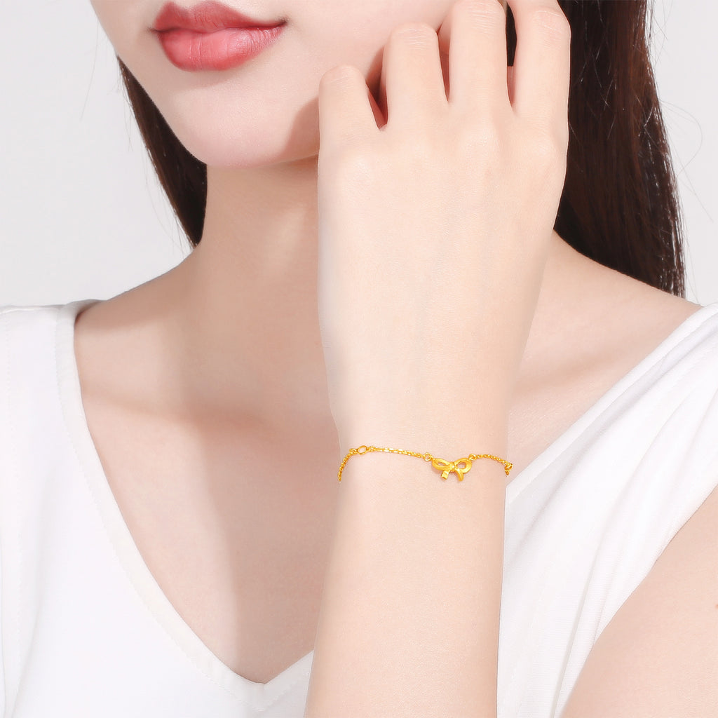 999 24K Gold Chain Bracelet Bow 2.8-3.1g AA074755