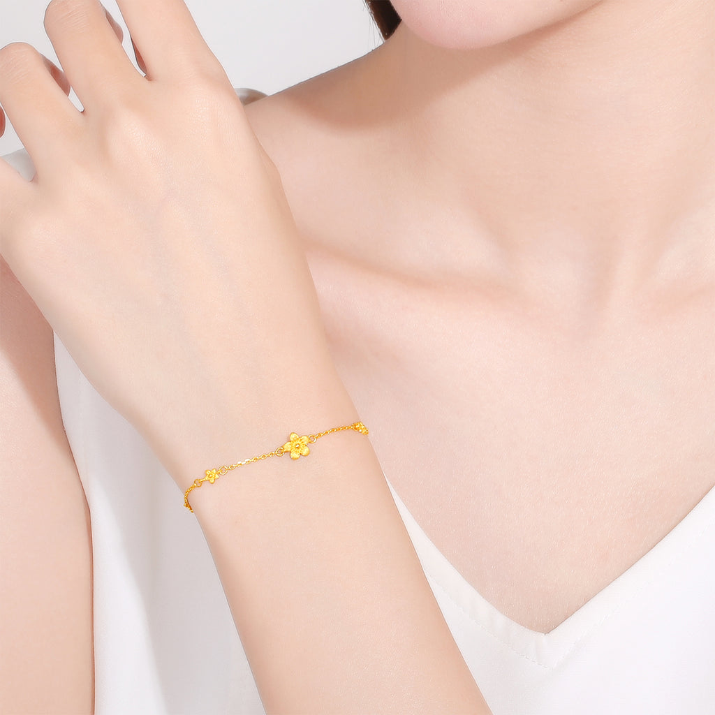 999 24K Gold Chain Bracelet Flower 2.9-3.3g AC074753