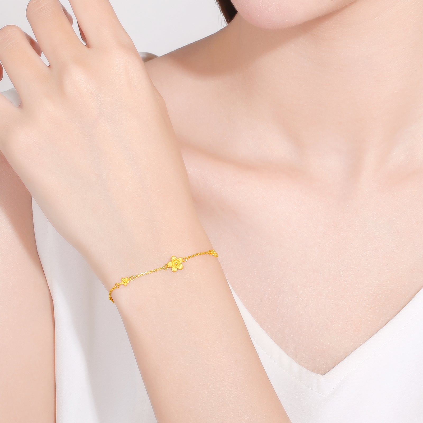 999 24K Gold Chain Bracelet Flower 2.9-3.3g AC074753