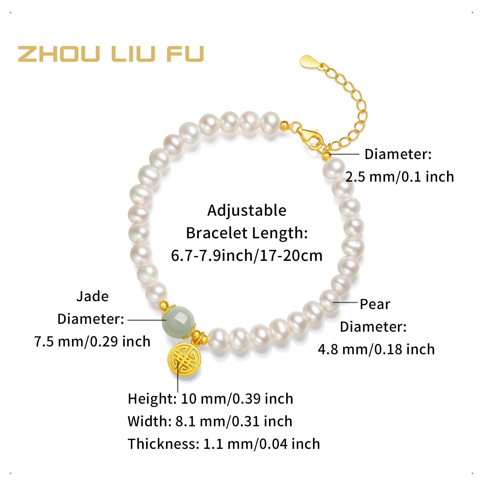 S925 Sterling Silver Chain Bracelet Pearl Heitian Jade 1.1-2.1g 17-23cm X0711994