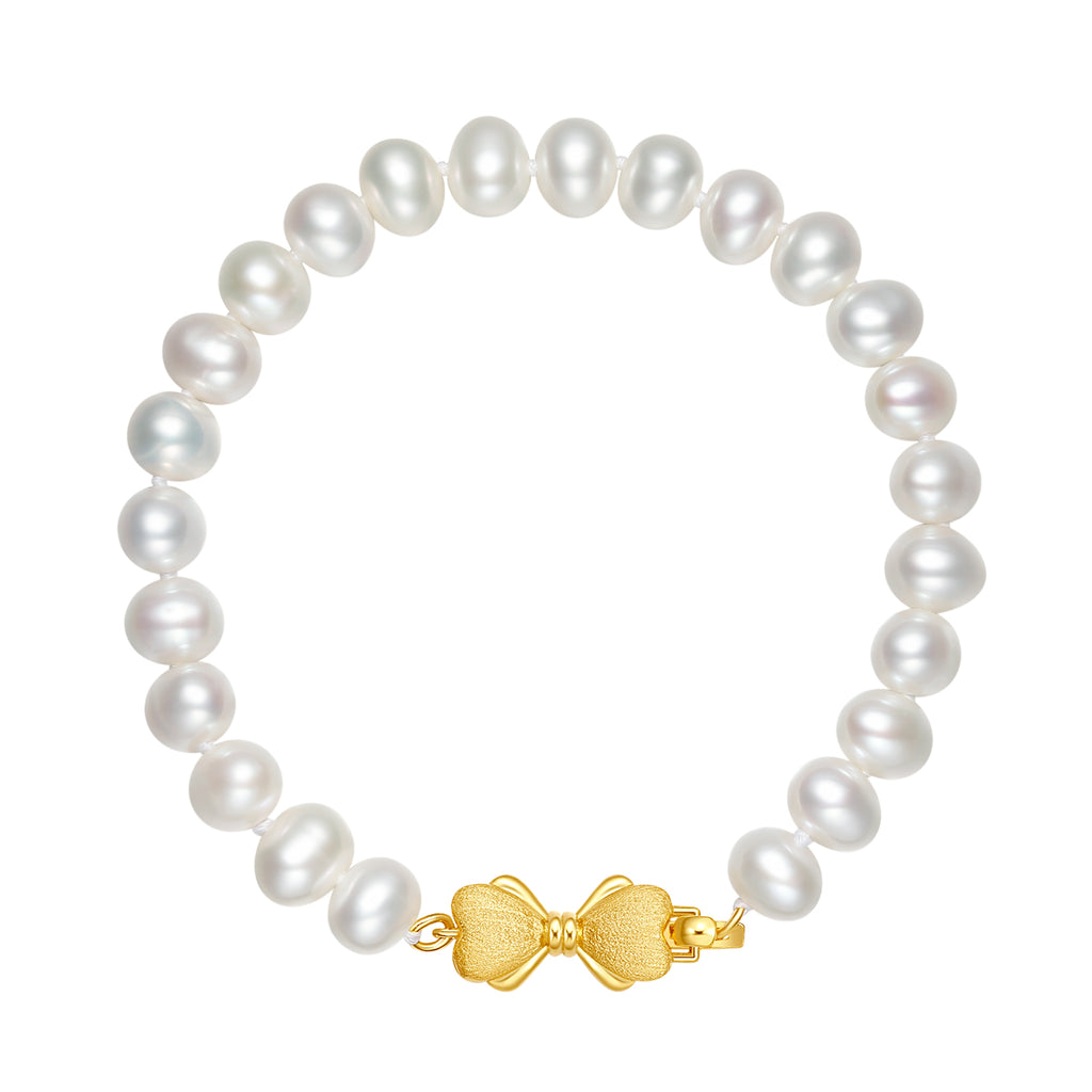 S925 Sterling Silver Chain Bracelet Pearl Bow 1.2-1.8g 17cm X0712946