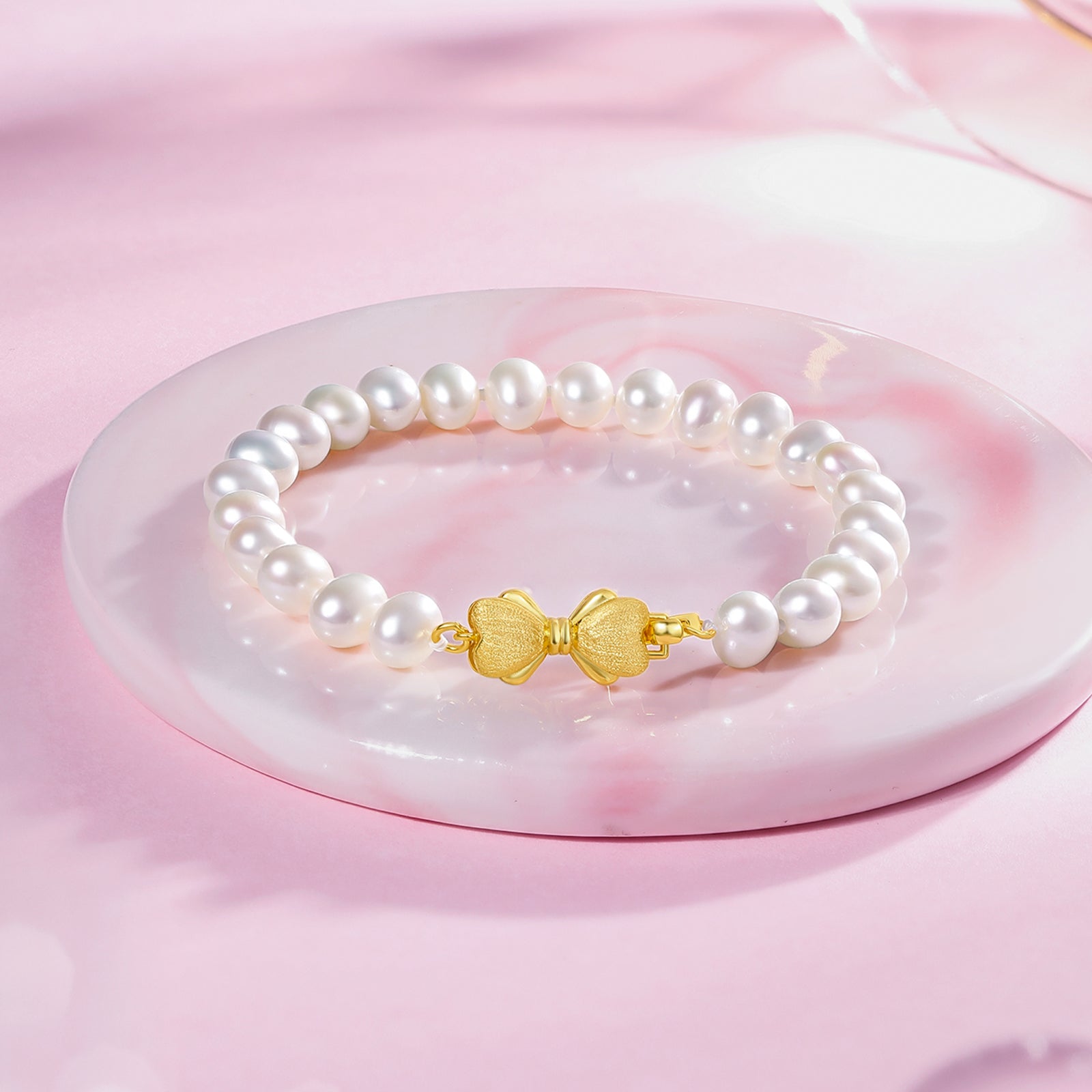 S925 Sterling Silver Chain Bracelet Pearl Bow 1.2-1.8g 17cm X0712946