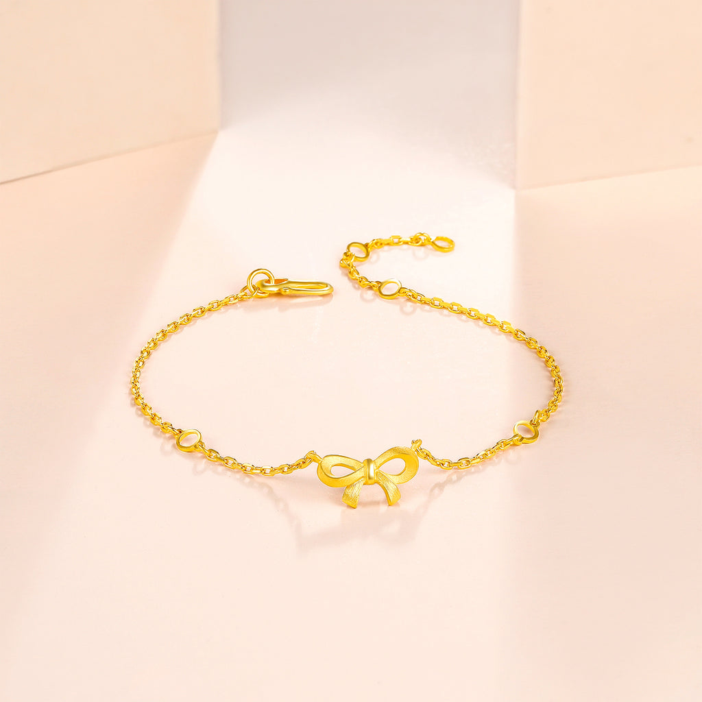 999 24K Gold Chain Bracelet Bow 2.8-3.1g AA074755