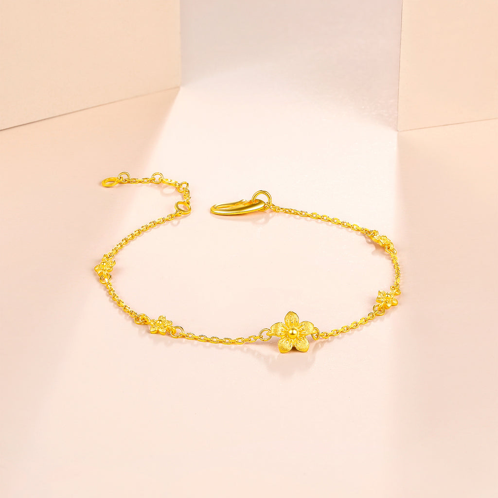 999 24K Gold Chain Bracelet Flower 2.9-3.3g AC074753