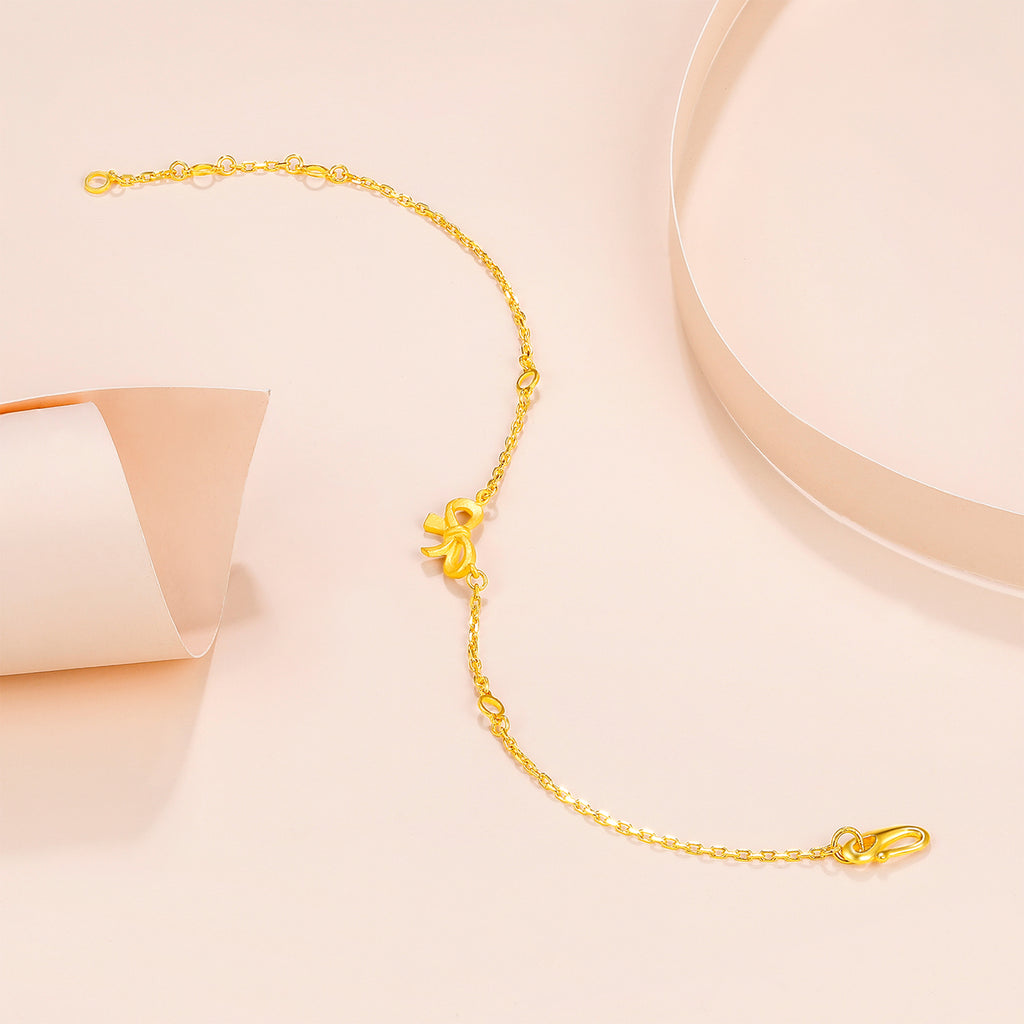 999 24K Gold Chain Bracelet Bow 2.8-3.1g AA074755