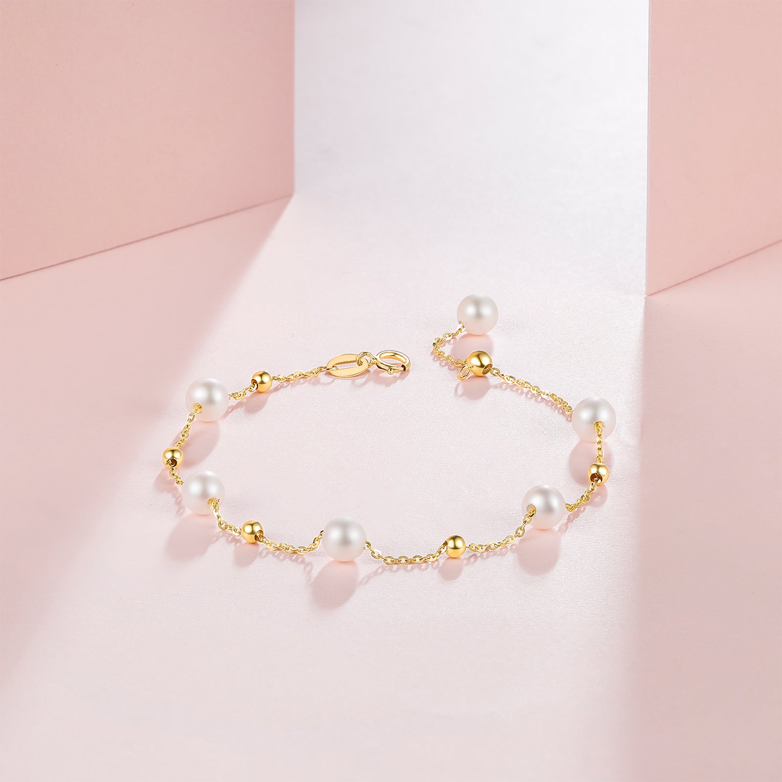18K Yellow Gold Chain Bracelet Pearl 4.5-5mm 0.4-0.7g KHPB075286
