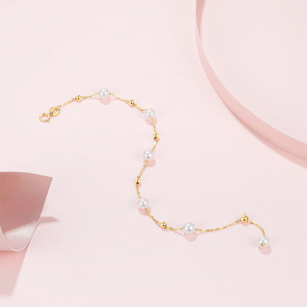 18K Yellow Gold Chain Bracelet Pearl 4.5-5mm 0.4-0.7g KHPB075286