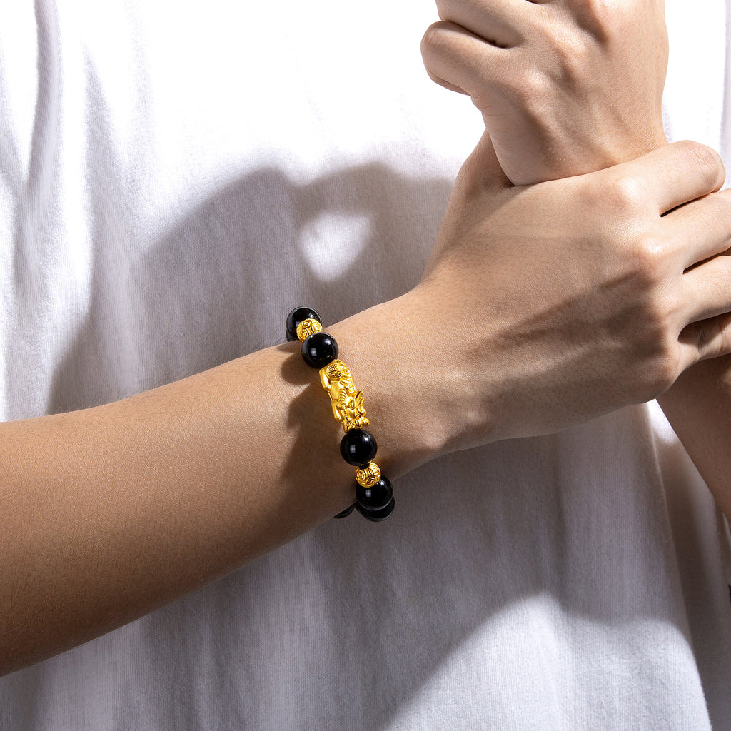 24K Gold Beaded Bracelet Agate Pixiu 3.2-3.6g ADMN194490