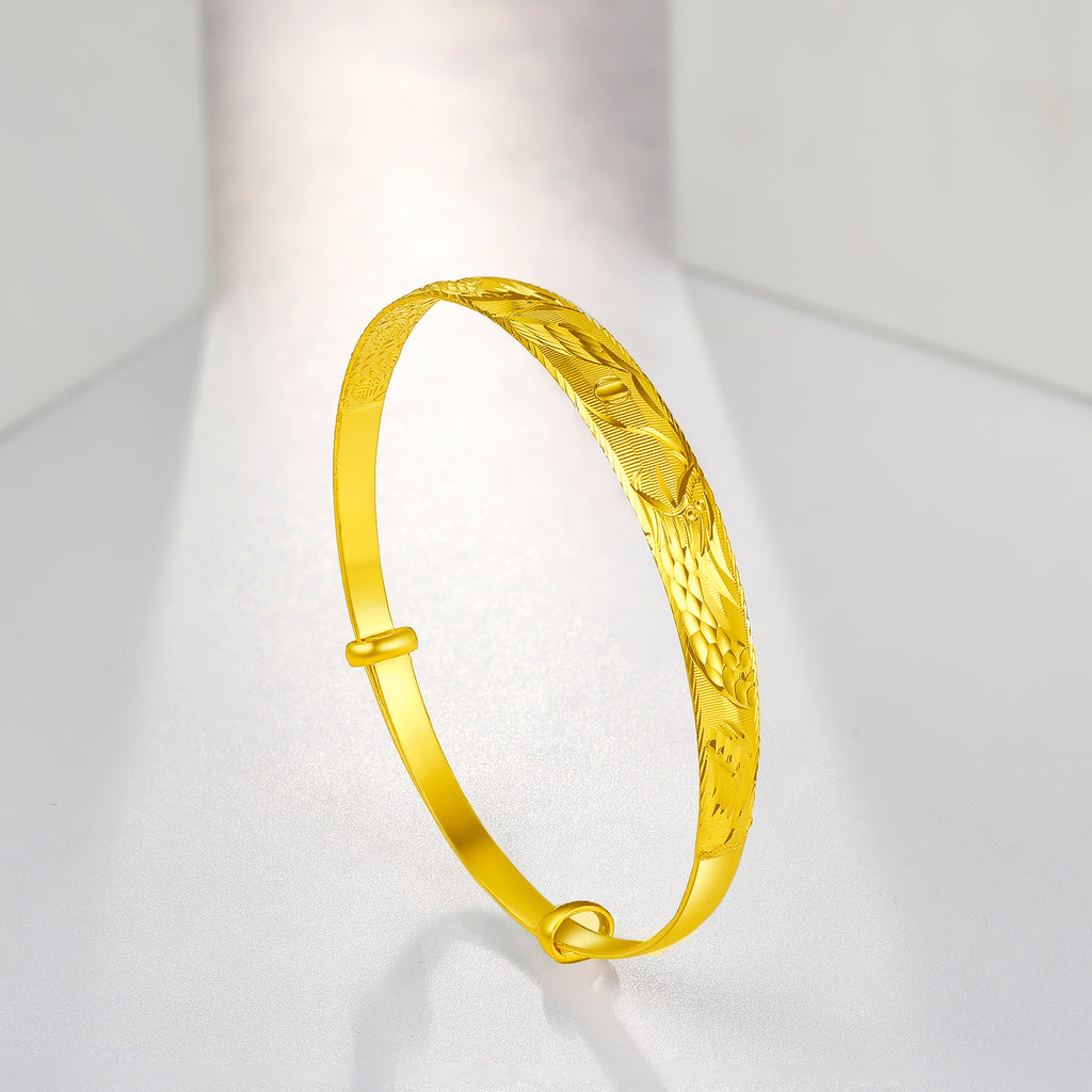 999 24K Gold Bangle Bracelet Dragon Phoenix 20-22g AA103615