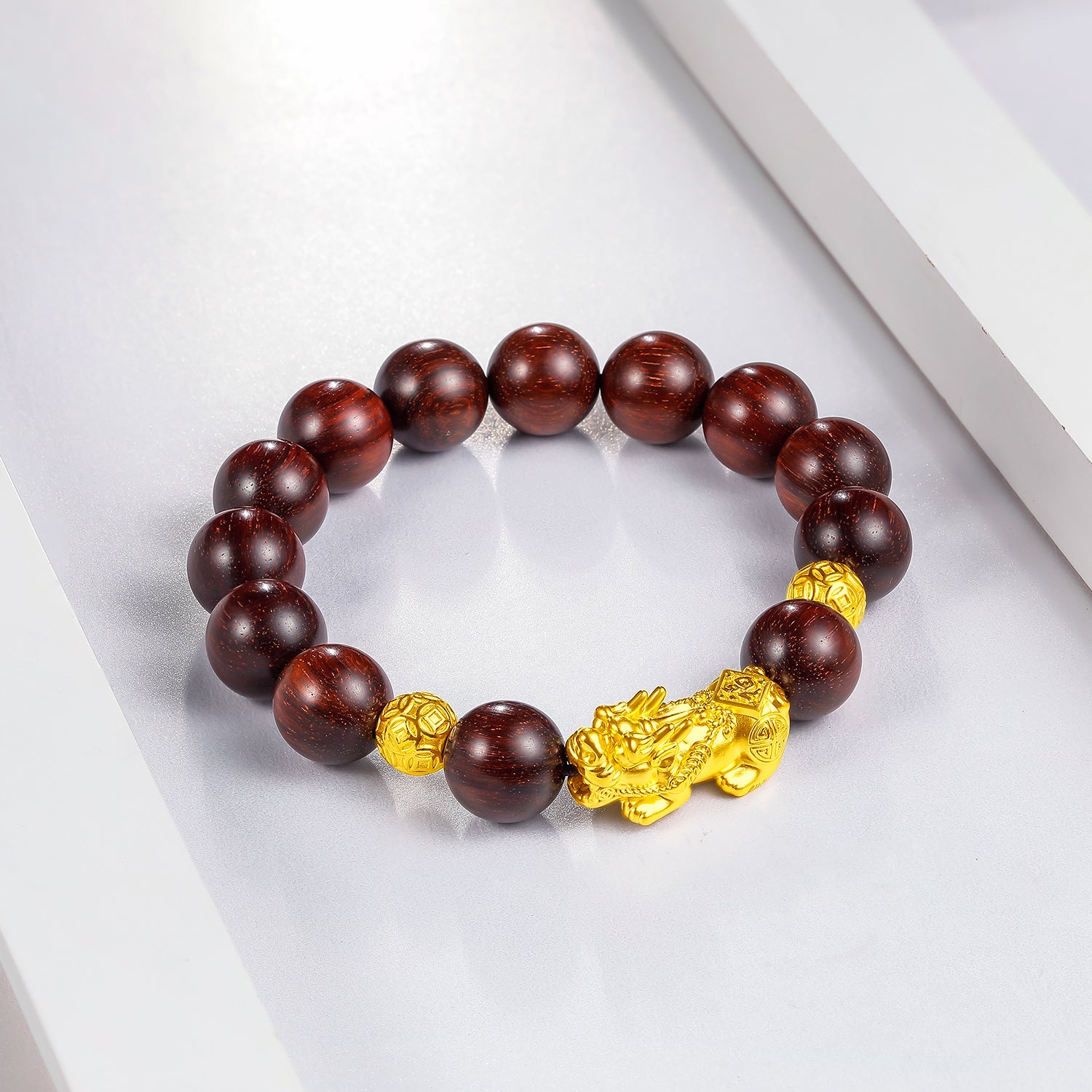 24K Gold Beaded Bracelet Sandalwood Pixiu 2.7-3.1g ADXY193480