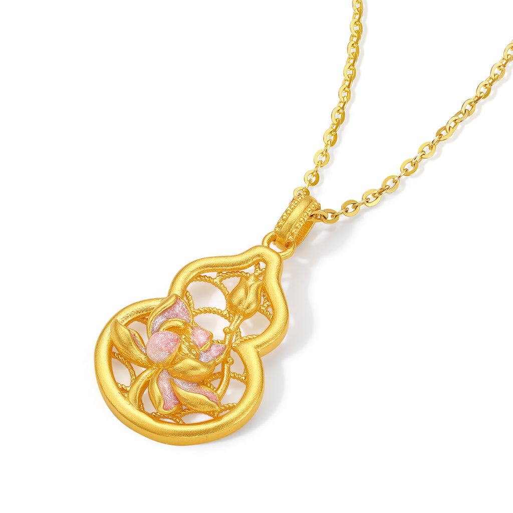 'Jiuhua Mountain' 24K Gold Pendant Lotus Flower Gourd A0414665