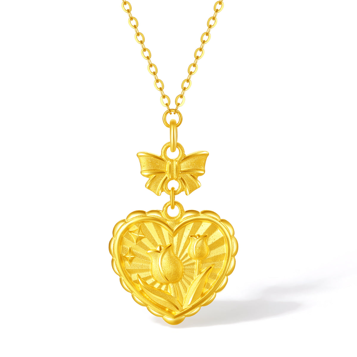 "Fantasy Forest" 999 24K Gold Pendant Necklace Heart 4.85-5.25g A0613860